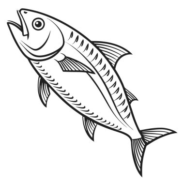 Minimalist balık çizgisi çizimi katı beyaz arka planda izole edilmiş. 32 bin. Tam ultra HD. Yüksek çözünürlük Yapay zeka üretildi. Vektör simgesi