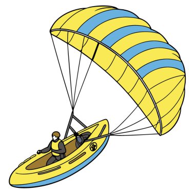 Canlı Sarı ve Mavi Şişirilebilir Balıkçı Teknesi Beyaz Arkaplanda Eğlence Gezileri ve Açık Hava Maceraları için. Yapay zeka üretildi. Vektör simgesi