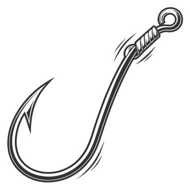 Parlak bir görüntünün yakın çekimi. Siyah olta iğnesi. Keskin noktasını ve kıvrımlı tasarımını gösteriyor. Yapay zeka üretmek için ideal. Vektör simgesi