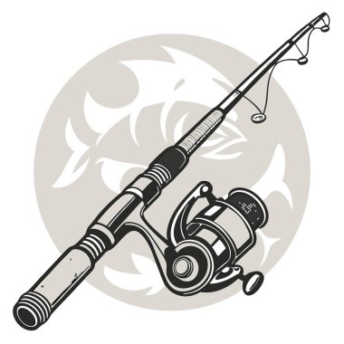 Klasik siyah ve ahşap olta kamışının yakın plan çekimi. Gösterişli tasarımı ve yapay zekanın ürettiği yüksek kalite işçiliği sergiliyor. Vektör simgesi