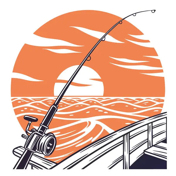 Okyanus Dalgalarında Canlı Portakal Yansımaları ile Sunset 'te bir teknede olta. Yapay zeka üretildi. Vektör simgesi