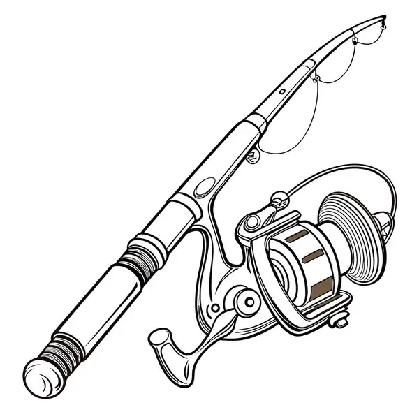 Detaylı tasarım unsurları ve balık aksesuarlarıyla sanatsal el yapımı olta çizimi. Yapay zeka üretildi. Vektör simgesi