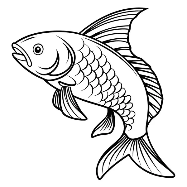 Katı beyaz bir zemin üzerinde izole bir şekilde yüzen bir balığın çizgi çizimi. 32 bin. Tam ultra HD. Yüksek çözünürlük Yapay zeka üretildi. Vektör simgesi