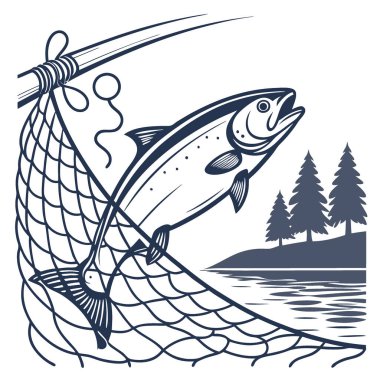 Balık avı sırasında ağa takılan gümüş balıklar yerel bir balıkçının avını ve yapay zekanın yarattığı güzelliği gözler önüne seriyor. Vektör simgesi