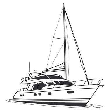 Beyaz Zevk Yatı Beyaz Arkaplan gemisinde izole edildi. Lüks bir yat. Tekne beyaz arka planda izole edilmiş. Üç boyutlu illüstrasyon. Yapay zeka üretildi. Vektör simgesi