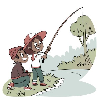 İki Çocuğun Çubuğu Paylaşması Heyecanı. Römorkörü hissediyorum. Macera. Takım çalışması. ve eğlence. Bir Kardeş Tahvilleri Fotoğrafı. Yapay zeka üretildi. Vektör simgesi