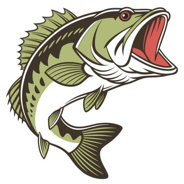 Canlı Renkleri Gösteren Bas Balığı Görünümü ve Yüzey Yapısı ve Ağız Şekline Odaklı Belirgin Özellikler. Yapay zeka üretildi. Vektör simgesi