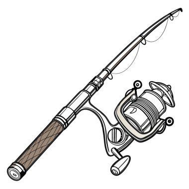 Klasik makaralı kaliteli bir olta kamışı. Yapay zekanın ürettiği eşsiz ekipmanları arayan açık hava meraklıları ve balıkçılar için mükemmel. Vektör simgesi