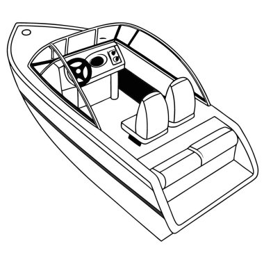 Gösterişli motorlu tekne içi, yapay zekanın ürettiği saydam arka planda izole edilmiş iki rahat koltuk ve direksiyon simidi sergiliyor. Vektör simgesi