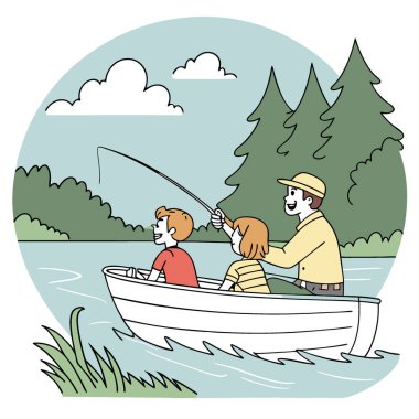 Hafta Sonu Kaçamağı Baba ve Kızı Kiralık Tekneyle Eğlenceli Balık Avı Gezisinin keyfini çıkarın. Huzurlu Göl Macerası 'nda Ebedi Anılar Oluşturmak. Yapay zeka üretildi. Vektör simgesi
