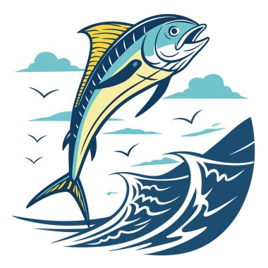 Denizden Atlayan Dinamik Mahi-Mahi Derin Deniz Balıkçılık Tutkuları İçin Heyecanlı Bir Anı Büyüleyici Panoramik Fotoğrafçılık. Yapay zeka üretildi. Vektör simgesi