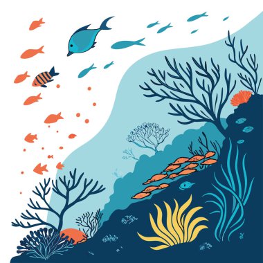 İnanılmaz detaylar, canlı sualtı mercan resifi ekosistemi nefes kesici çeşitli deniz çarpıcı görsel mercan balığı türleri. Su. Suda yaşayan. Hayat. Yapay zeka üretildi. Vektör simgesi