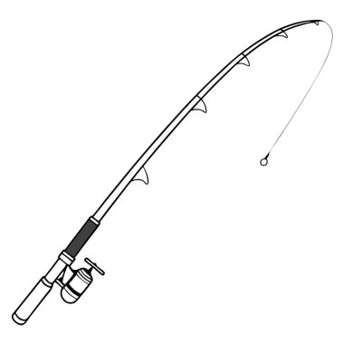 Oltalı olta. Monokromda kanca at ve yüzdür. Buzda balık tutmak için taşınabilir çubuk. Şeffaf arkaplana siyah mürekkeple çizilmiş basit minimalist vektör. Yapay zeka üretildi. Vektör simgesi
