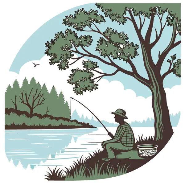 Pazar günü hava güzel olacak. Sakin bir gölde huzurlu bir Pazar balık avının huzurlu bir görüntüsü. Yapay zekanın yarattığı doğanın sükunetini ve boş zamanlardaki aktivitelerini yakalamak. Vektör simgesi