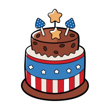 Lezzetli Çikolatalı Pasta Tarifi 4 Temmuz için vatanseverce süslenmiş yapay zeka. Vektör simgesi