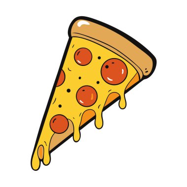 Siyah arka planda erimiş peynirli nefis pepperoni pizza dilimi. Yapay zeka üretildi. Vektör simgesi