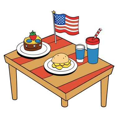 Festive patriotic breakfast on wooden table for 4th of July celebration. AI generated. Vector icon