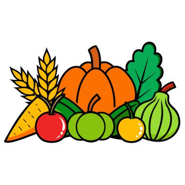 Mevsimsel hasat canlı renkler taze malzemeler davet edilmeye yakındır. Yapay zeka üretildi. Vektör simgesi