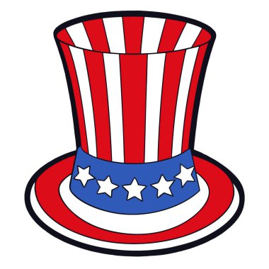 Sam Amca 'nın şapkası şeffaf arka planda izole edilmiş yıldızlı ve çizgili. Yapay zeka üretildi. Vektör simgesi