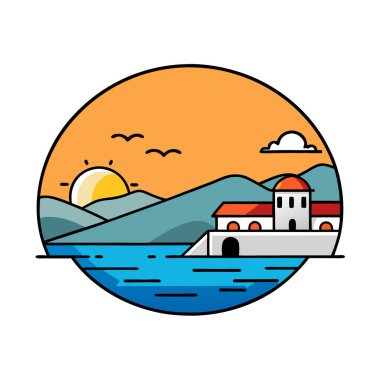 Yunanistan 'ın kastellorizo adasından Ege Denizi üzerinde nefes kesici bir gün batımı meydana geldi. Vektör simgesi