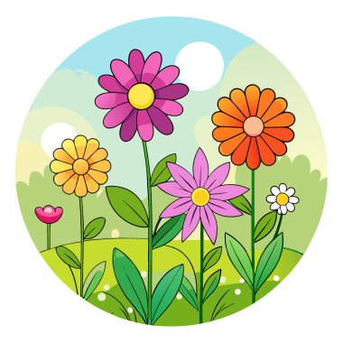 Renkli kır çiçekleri yaz bahçesi bokeh arka plan web afişinde çiçek açıyor. Yapay zeka üretildi. Vektör simgesi