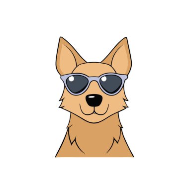 Yumuşak bir arkaplana karşı şık güneş gözlüklü şirin bir köpeğin yakın çekimi. Yapay zeka üretildi. Vektör simgesi