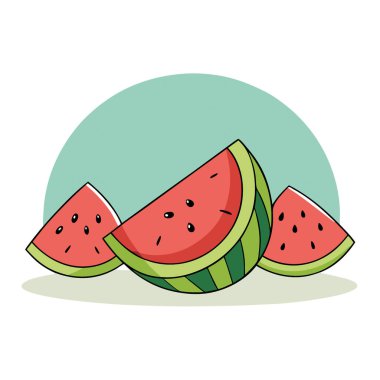 Yüzen Karpuz Dilimleri ve Tam Karpuz Yaz Meyve Arkaplanı. Yapay zeka üretildi. Vektör simgesi