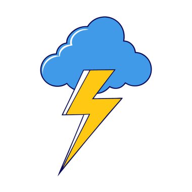 Bir yaz fırtınası sırasında açık mavi gökyüzünde çarpan bir yıldırım. Yapay zeka üretildi. Vektör simgesi
