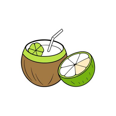 Taze hindistan cevizli yaz havası limon dilimlerini beyaz yüzeye çıkarır. Yapay zeka üretildi. Vektör simgesi