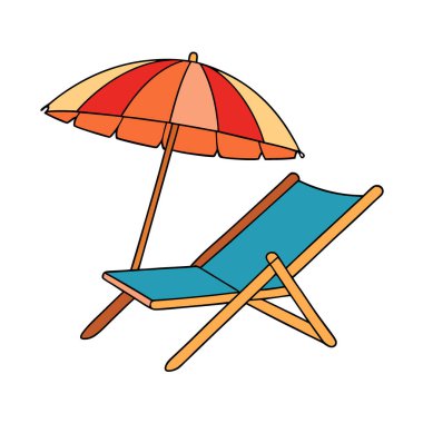 Şeffaf bir arka planda plaj sandalyesi olan saman plaj şemsiyesi. Yapay zeka üretildi. Vektör simgesi
