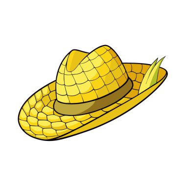 Hasır şapka mısırı beyaz arka planda izole edilmiş. Köy şapkası. Haziran kutlaması. Yapay zeka üretildi. Vektör simgesi
