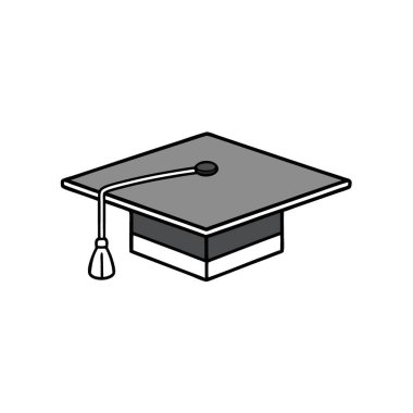 Mezuniyet Kaptan Flatlay ile Merkez Kopya Uzayı Dikey Siyah Beyaz Minimalist. Yapay zeka üretildi. Vektör simgesi