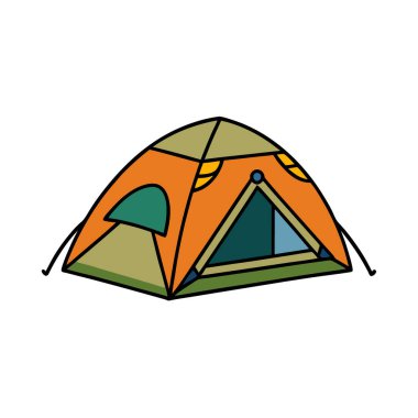 Açık hava kamp çadırı yaz tatili macera yürüyüşü yaz kampı illüstrasyonu. Yapay zeka üretildi. Vektör simgesi