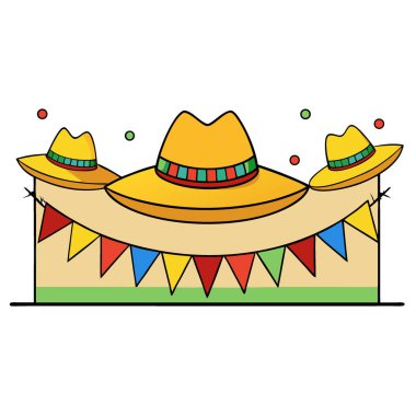 Brezilya Partisi ve Latin Amerika Kutlamaları için Hasır Şapka Festivali Arkaplanı. Yapay zeka üretildi. Vektör simgesi