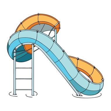 Su parkında kristal berrak bir havuza yuvarlanan büyük bir su kaydırağını kapat. Yapay zeka üretildi. Vektör simgesi