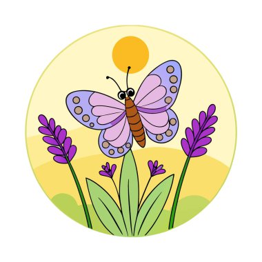 Lavanta Çiçekleri 'nde Kelebek ve Güneş Işığı ve Bokeh Yazın Doğa Arkaplanda. Yapay zeka üretildi. Vektör simgesi