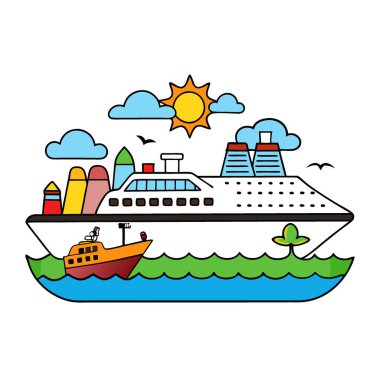 Bir bord d 'un paquebot de lue voyage et loisirs a bord d' un joli bateau. Yapay zeka üretildi. Vektör simgesi