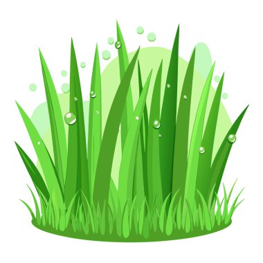 Yumuşak sabah ışığında yemyeşil çimenler çiğ damlalarıyla parıldıyor. Taze ve canlı yapay zeka üretildi. Vektör simgesi