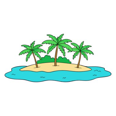 Palmiye ağaçları olan tropik bir ada kristal berrak turkuaz su beyaz kumlu plaj. Yapay zeka üretildi. Vektör simgesi
