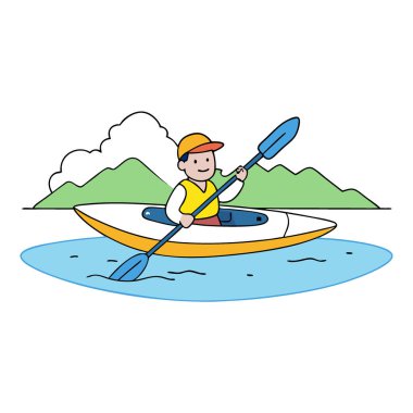 young person kayaking in crystal lake on a summer day enjoying hobby and vacation. AI generated. Vector icon