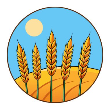 Yapay zekanın oluşturduğu açık bir yaz gökyüzünün altında sıcak güneş ışığında yıkanmış buğday saplarının güzel bir manzarası. Vektör simgesi