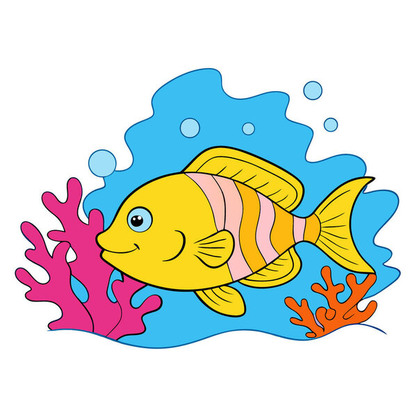 Vibrant yellow fish swimming through colorful coral reef underwater beauty. AI generated. Vector icon