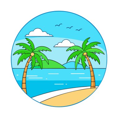 Yaz arkaplanı güzel plaj aqua deniz mavisi gökyüzü hindistan cevizi palmiyesi ağaçları beyaz kum. Yapay zeka üretildi. Vektör simgesi