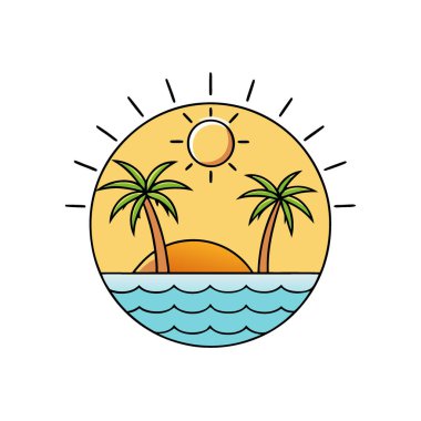 31 Tropikal güneş, palmiyeli bir plajın üzerinde parıldıyor ılık yaz havası. Yapay zeka üretildi. Vektör simgesi