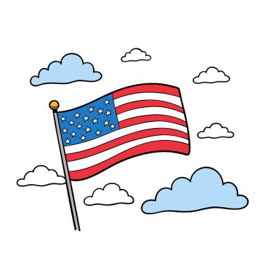 Canlı bir gökyüzü altında gururla dalgalanan Amerikan bayrağı özgürlük ve vatanseverliğin sembolü. Yapay zeka üretildi. Vektör simgesi