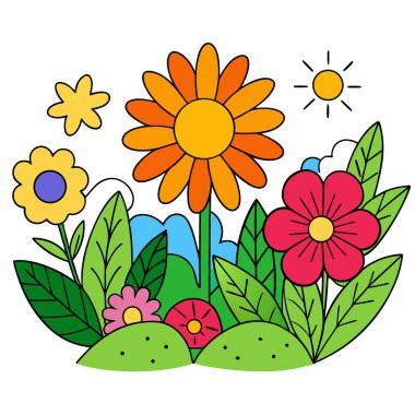 Doğadaki canlı yaz renkleri günışığı çiçekleri ve yapraklar canlı bahar mevsimi. Yapay zeka üretildi. Vektör simgesi