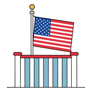 Flag hanging on porch railing. Red. white. blue American flag. AI generated. Vector icon