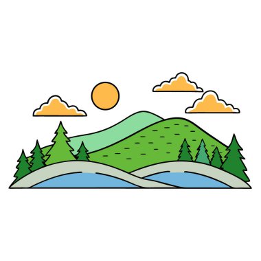 Nova Scotia 'da hafif tepelerin yer aldığı sakin yaz manzarası yumuşak güneş ışığıyla yıkandı. Yapay zeka üretildi. Vektör simgesi