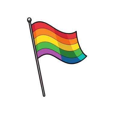 Canlı gökkuşağı bayrağı açık havada esen meltemde gururla sallanıyor travesti vatanseverliği. Yapay zeka üretildi. Vektör simgesi