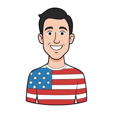 ABD 'nin Bağımsızlık Günü' nde stüdyo resminde Amerikan bayrağı giyen gülümseyen adam. Yapay zeka üretildi. Vektör simgesi